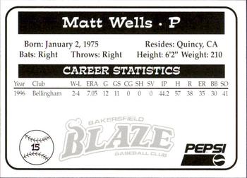 1997 Bakersfield Blaze (SGA) #15 Matt Wells Back