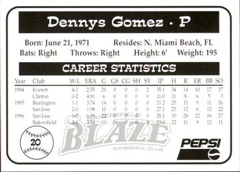 1997 Bakersfield Blaze (SGA) #20 Dennys Gomez Back