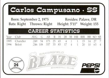 1997 Bakersfield Blaze (SGA) #24 Carlos Campusano Back