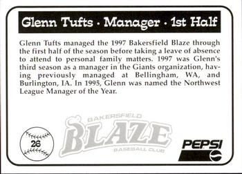 1997 Bakersfield Blaze (SGA) #26 Glenn Tufts Back