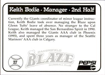 1997 Bakersfield Blaze (SGA) #27 Keith Bodie Back