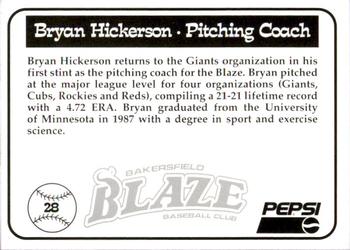 1997 Bakersfield Blaze (SGA) #28 Bryan Hickerson Back