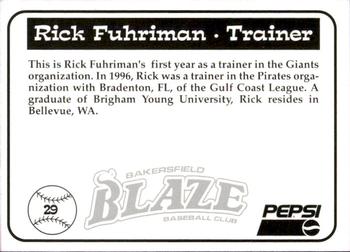 1997 Bakersfield Blaze (SGA) #29 Rick Fuhriman Back