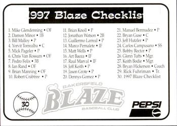 1997 Bakersfield Blaze (SGA) #30 Title Card Back