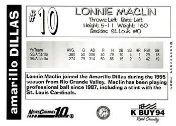 1997 Grandstand Amarillo Dillas #NNO Lonnie Maclin Back
