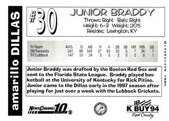 1997 Grandstand Amarillo Dillas #NNO Junior Braddy Back