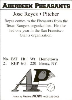 1997 Aberdeen Pheasants #NNO Jose Reyes Back