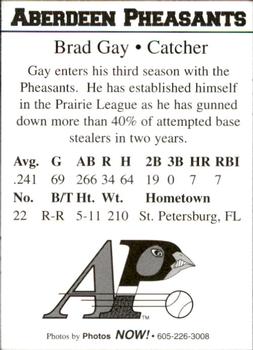 1997 Aberdeen Pheasants #NNO Brad Gay Back