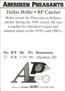 1997 Aberdeen Pheasants #NNO Dallas Bohle Back
