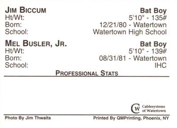 1996 Watertown Indians #NNO Jim Biccum / Mel Busler Jr. Back