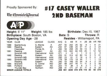 1996 Thunder Bay Whiskey Jacks #NNO Casey Waller Back