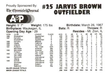 1996 Thunder Bay Whiskey Jacks #NNO Jarvis Brown Back