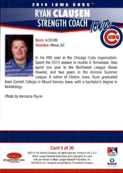 2014 Brandt Iowa Cubs #5 Ryan Clausen Back