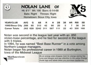 1996 Sioux City Explorers #5 Nolan Lane Back