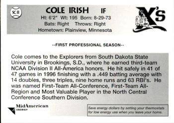 1996 Sioux City Explorers #8 Cole Irish Back
