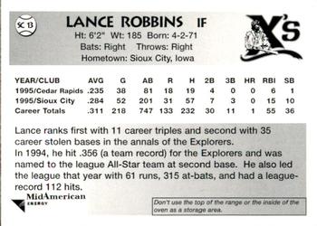 1996 Sioux City Explorers #13 Lance Robbins Back