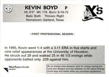 1996 Sioux City Explorers #21 Kevin Boyd Back