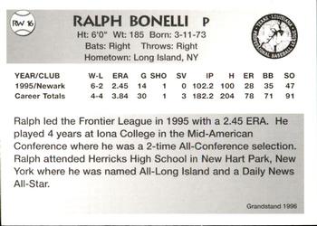 1996 Grandstand Rio Grande Valley WhiteWings #RW16 Ralph Bonelli Back