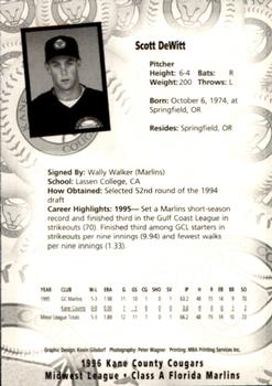 1996 Kane County Cougars #NNO Scott DeWitt Back