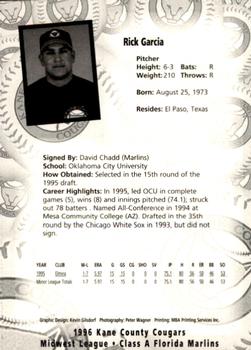 1996 Kane County Cougars #NNO Rick Garcia Back