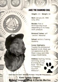1996 Kane County Cougars #NNO Jake The Diamond Dog Back