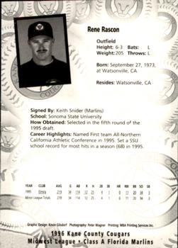 1996 Kane County Cougars #NNO Rene Rascon Back