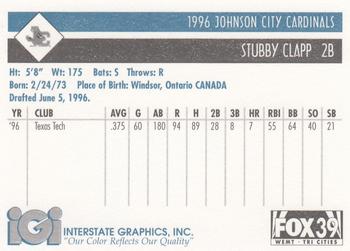 1996 Johnson City Cardinals #NNO Stubby Clapp Back