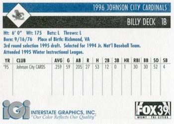 1996 Johnson City Cardinals #NNO Billy Deck Back