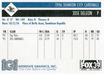 1996 Johnson City Cardinals #NNO Jose DeLeon Back