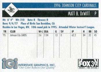 1996 Johnson City Cardinals #NNO Matt DeWitt Back