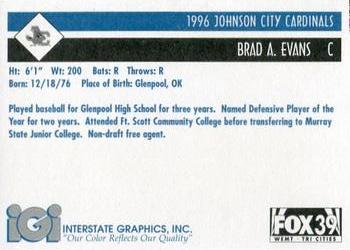 1996 Johnson City Cardinals #NNO Brad Evans Back