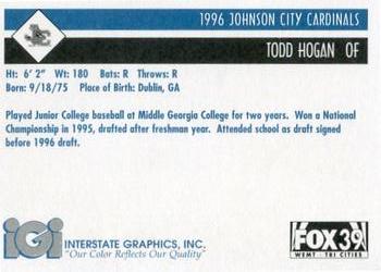 1996 Johnson City Cardinals #NNO Todd Hogan Back