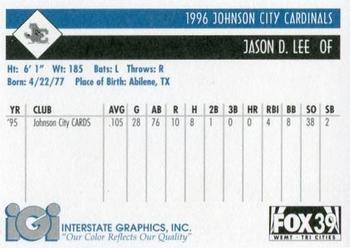 1996 Johnson City Cardinals #NNO Jason Lee Back