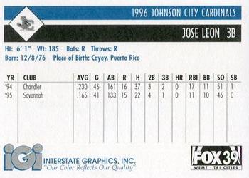 1996 Johnson City Cardinals #NNO Jose Leon Back
