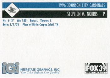 1996 Johnson City Cardinals #NNO Steve Norris Back