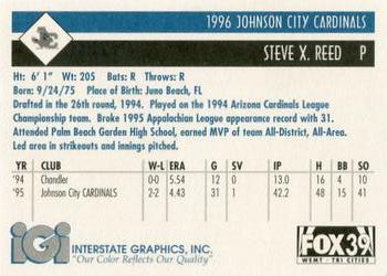 1996 Johnson City Cardinals #NNO Steve Reed Back