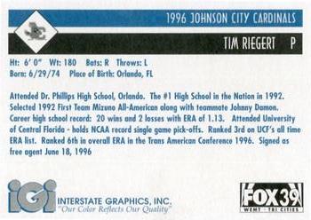 1996 Johnson City Cardinals #NNO Tim Riegert Back