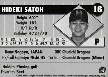 1996 HWB Honolulu Sharks #16 Hideki Satoh Back