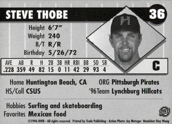 1996 HWB Honolulu Sharks #36 Steve Thobe Back