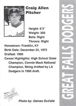 1996 Great Falls Dodgers #1 Craig Allen Back