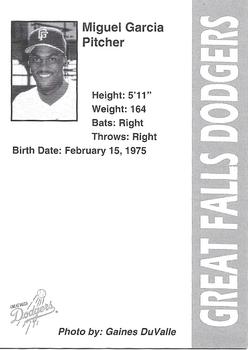 1996 Great Falls Dodgers #10 Miguel Garcia Back