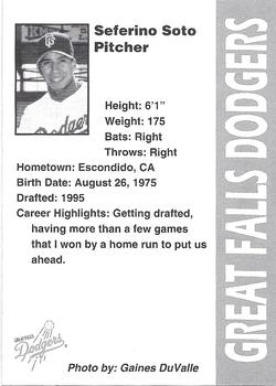 1996 Great Falls Dodgers #14 Seferino Soto Back