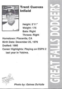 1996 Great Falls Dodgers #21 Trent Cuevas Back