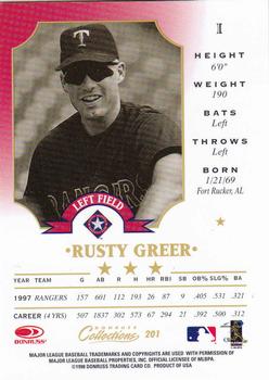 1998 Donruss Collections Leaf #201 Rusty Greer Back