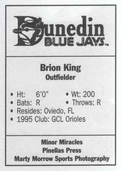 1996 Dunedin Blue Jays Update #NNO Brion King Back