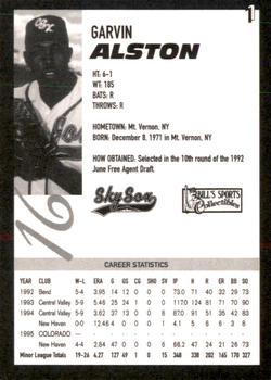 1996 Colorado Springs Sky Sox #1 Garvin Alston Back