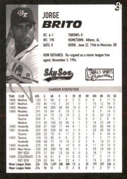 1996 Colorado Springs Sky Sox #3 Jorge Brito Back