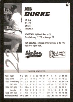1996 Colorado Springs Sky Sox #4 John Burke Back
