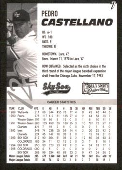 1996 Colorado Springs Sky Sox #7 Pedro Castellano Back