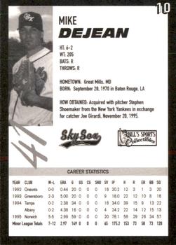 1996 Colorado Springs Sky Sox #10 Mike DeJean Back